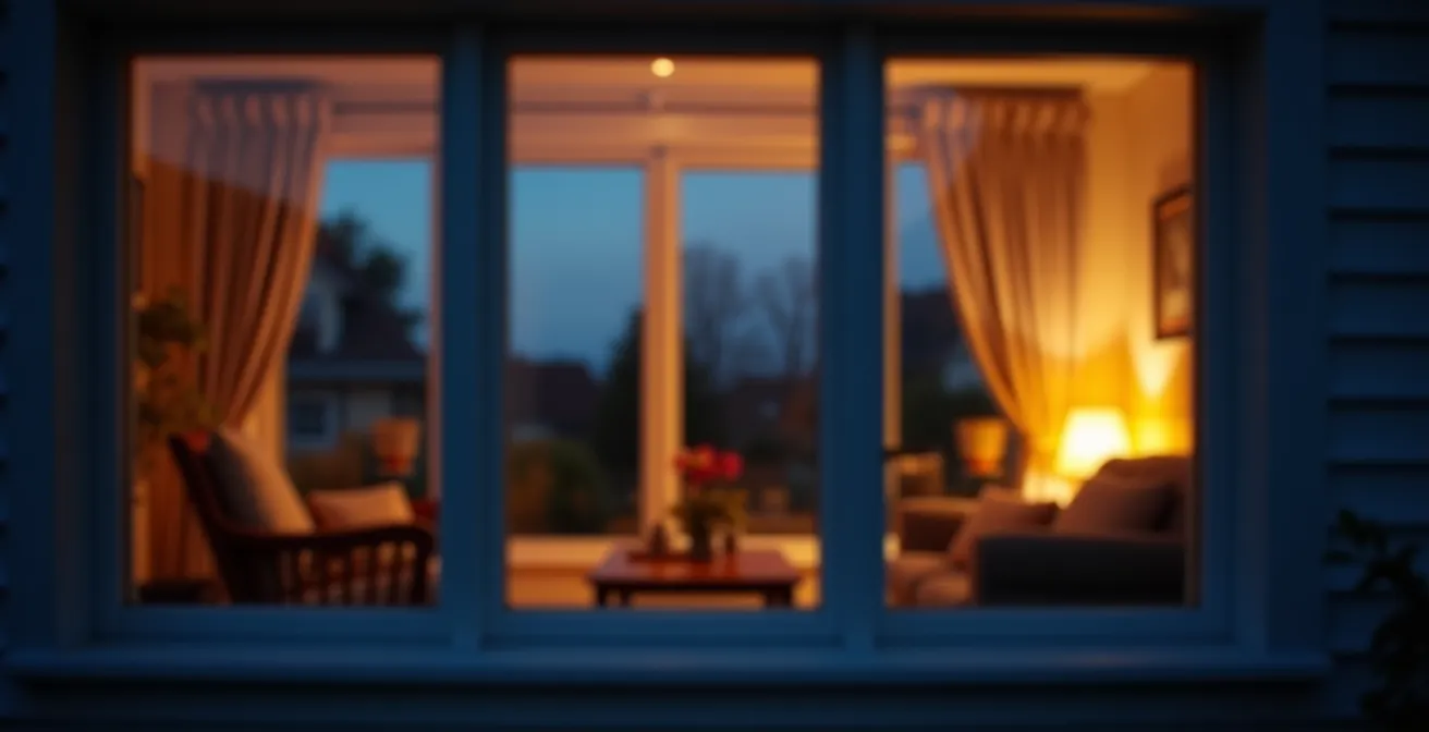 Wohnzimmer mit automatisch gesteuerter Beleuchtung während der Abwesenheit