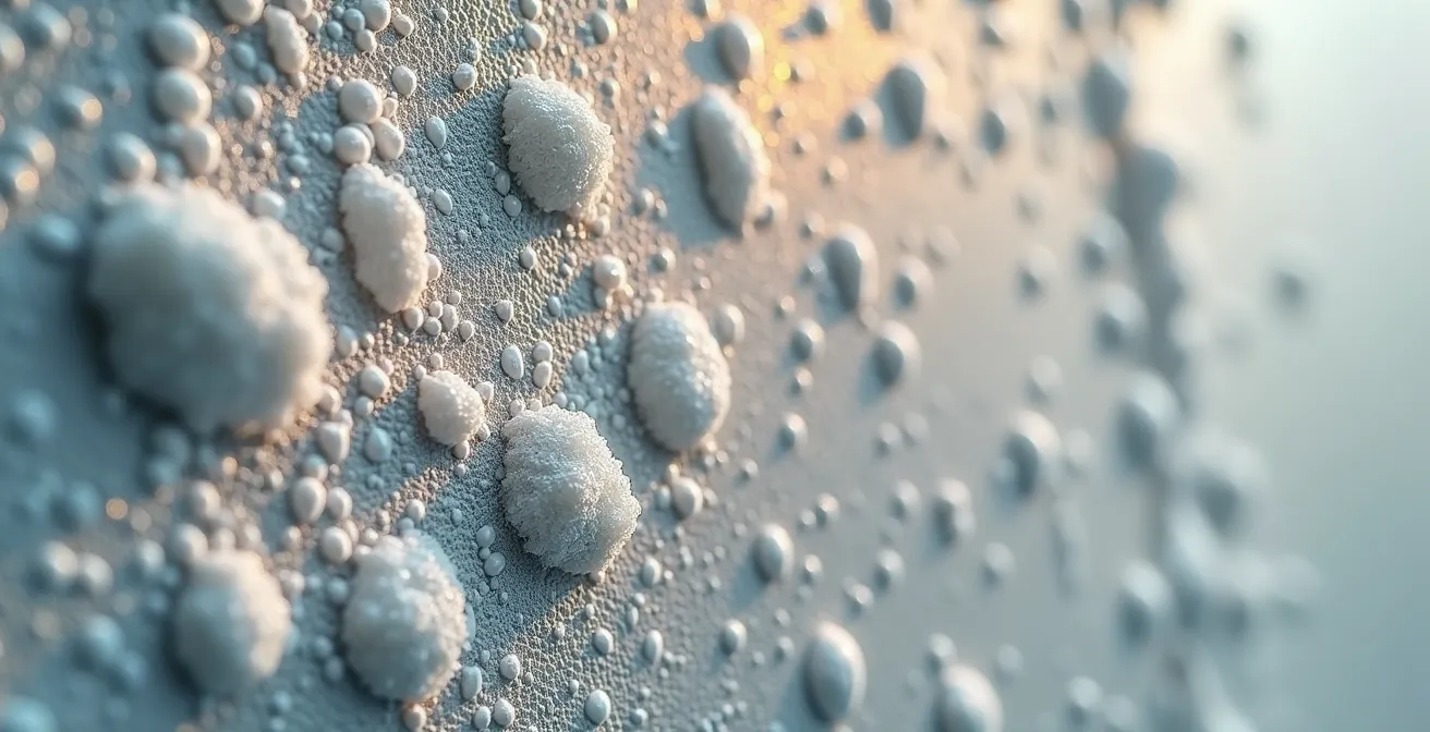 Mikroskopische Darstellung der alkalischen Oberfläche einer Silikatfarbe