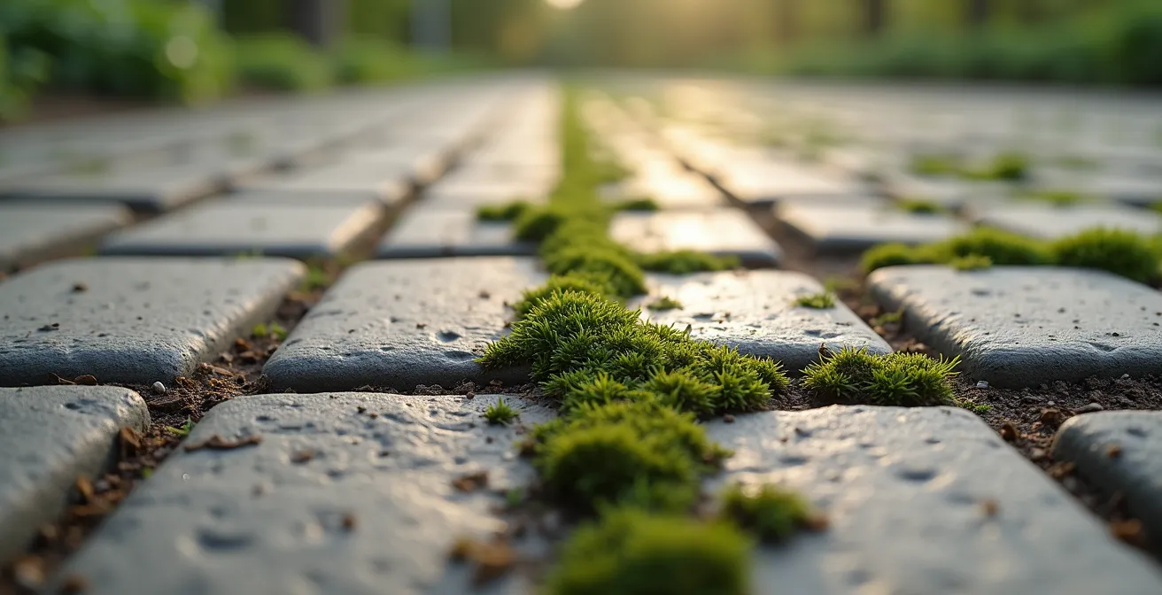 Vergleich zwischen Drainagepflaster und breiten Fugen bezüglich Verstopfung