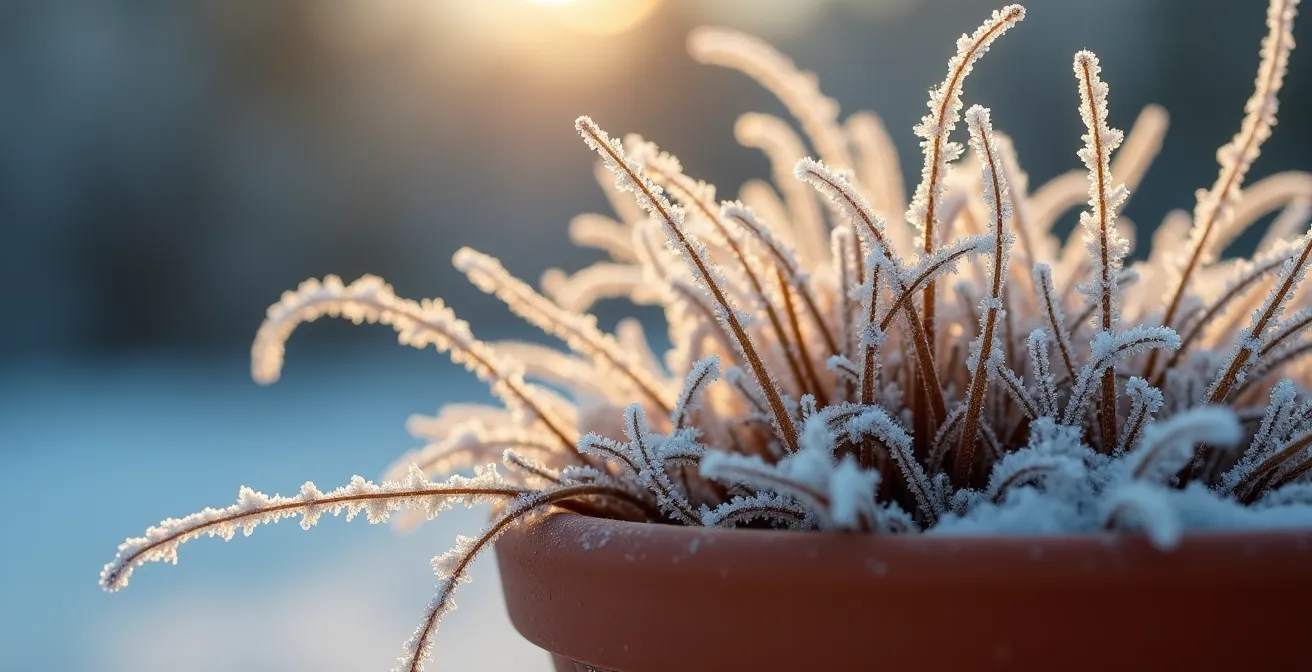 Winterschutz für Ziergräser im Topf gegen Frosttrocknis