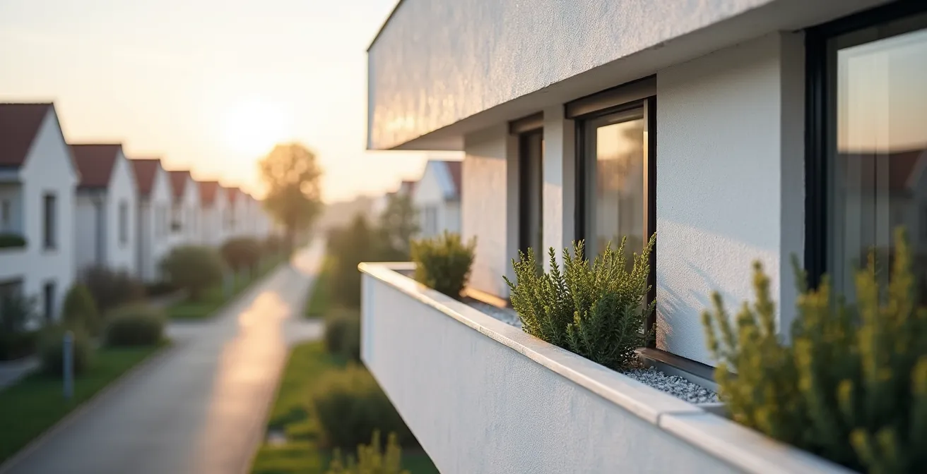 Detailschnitt eines WDVS mit konstruktivem Schutz gegen Algenbefall