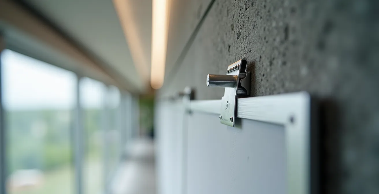 Detailaufnahme der LED-Panel-Montage an deutscher Plattenbau-Betondecke