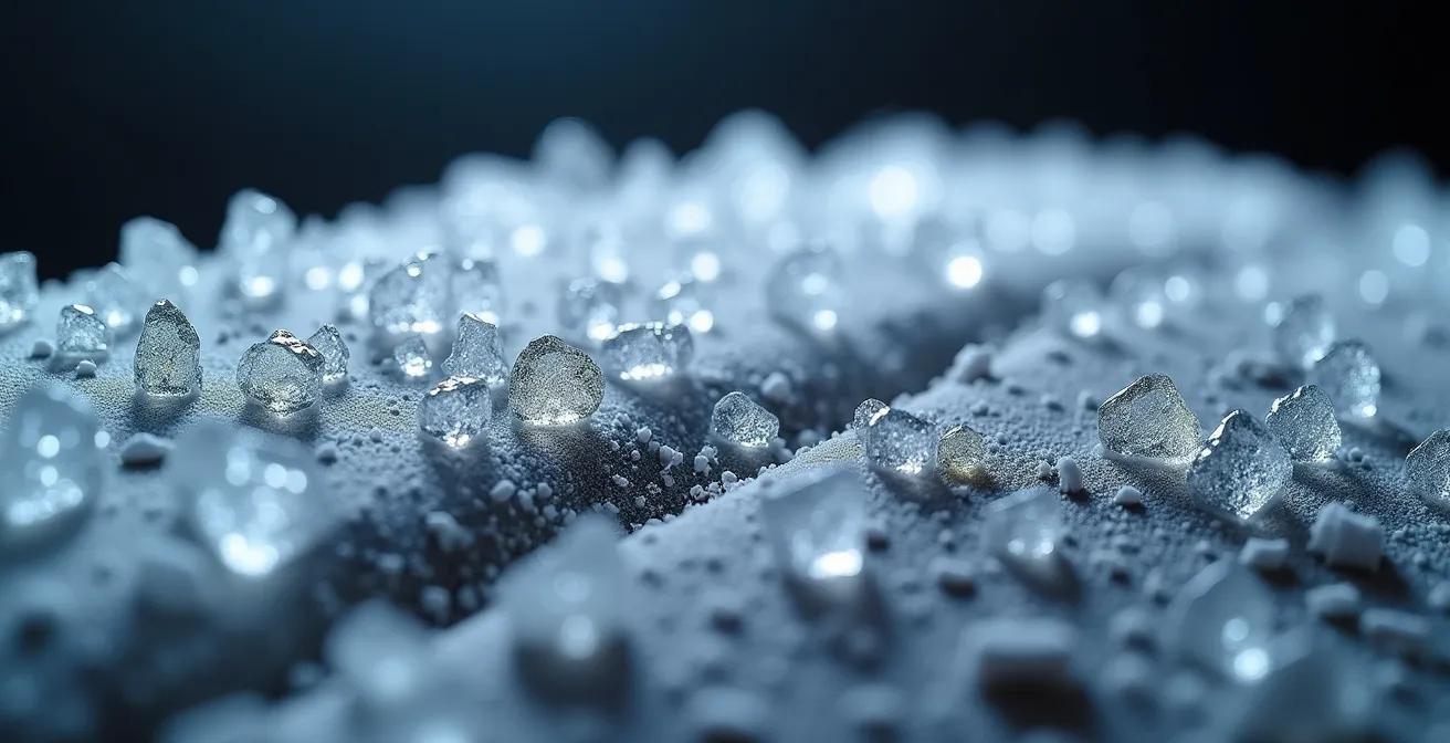 Mikroskopische Aufnahme von Frost-Rissen in porösem Stein