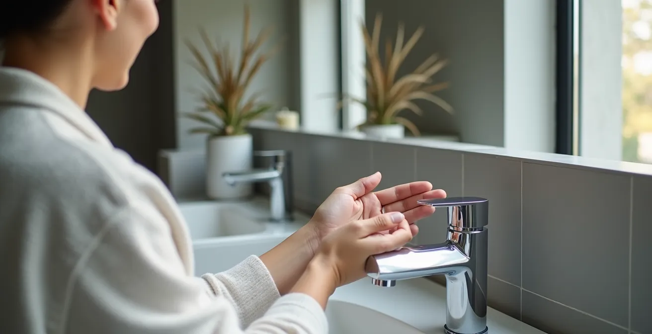 Modernes renoviertes Badezimmer mit bodengleicher Dusche und hochwertigen Armaturen