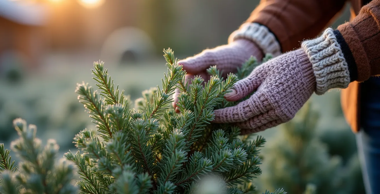 Thymian mit Winterschutz aus Tannenzweigen im deutschen Garten