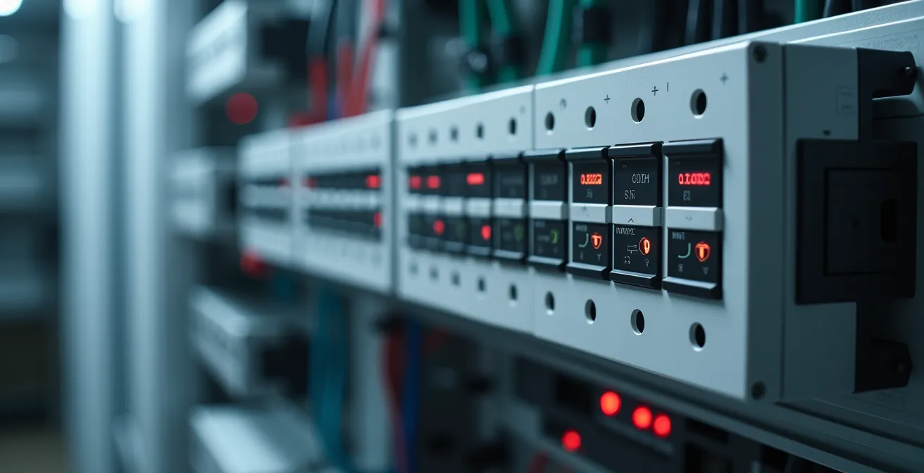 Techniker tauscht KNX-Komponente in modernem Schaltschrank aus